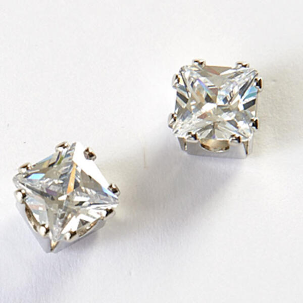 4ctw. Square Cubic Zirconia Silver Post Earrings - image 