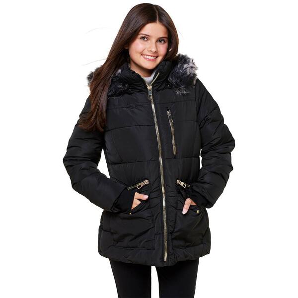 Juniors How Dare U Faux Fur Puffer Coat - image 
