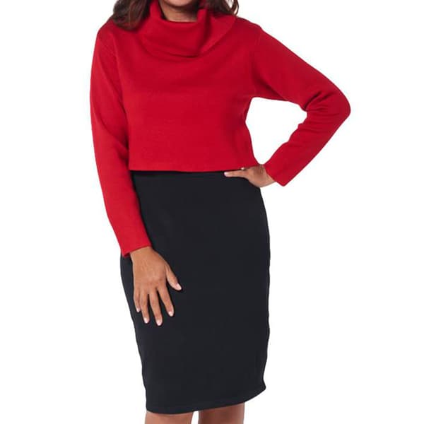 Womens Nina Leonard Solid Cowl Neck Popover Sweater Dress