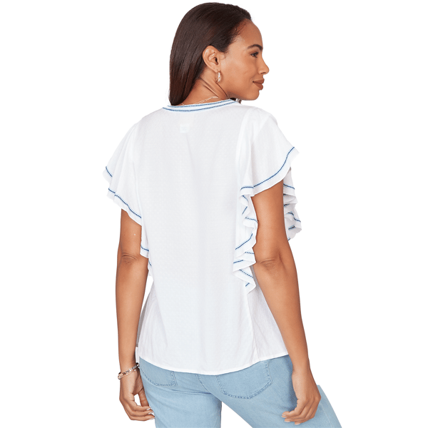 Womens Ruby Rd. French Riviera Ruffle Sleeve Embroidery Blouse