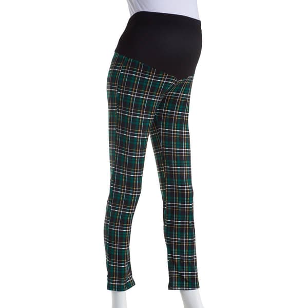 Womens Due Time Over The Belly Plaid Mustard Maternity Leggings