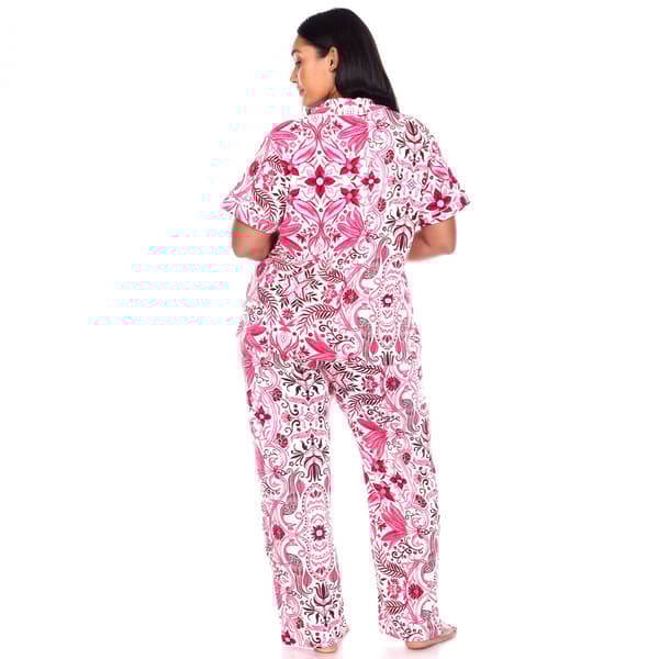 Plus Size White Mark 2pc. Short Sleeve Tropical Pajama Set