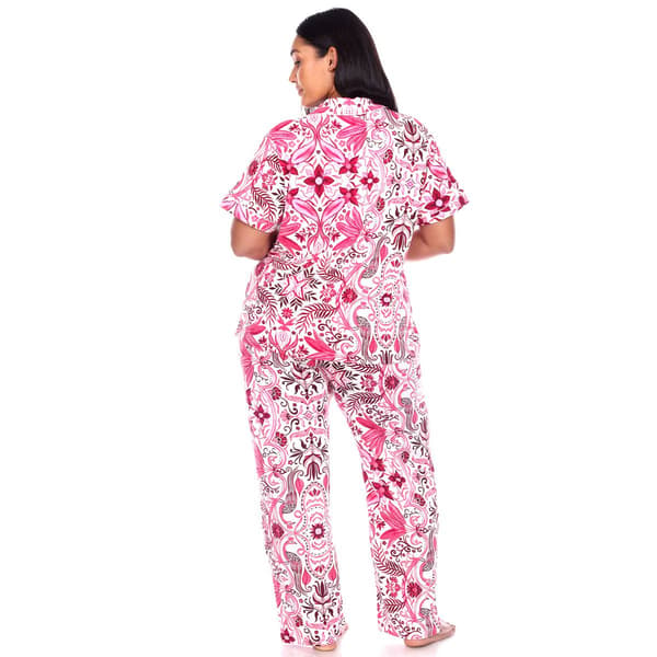 Plus Size White Mark 2pc. Short Sleeve Tropical Pajama Set