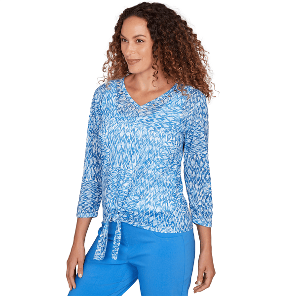 Womens Hearts of Palm Embraceable Blue Knot Front V Neck Blouse