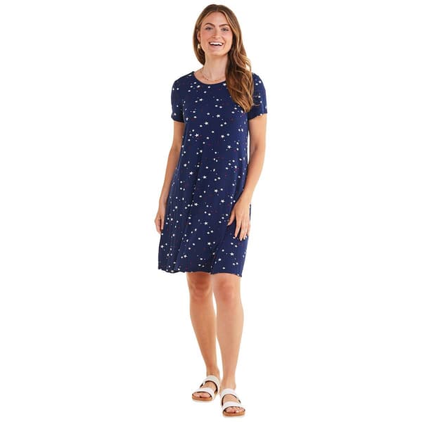 Petite Architect&#40;R&#41; Short Sleeve Stars A-Line Dress-Peacoat Stars - image 