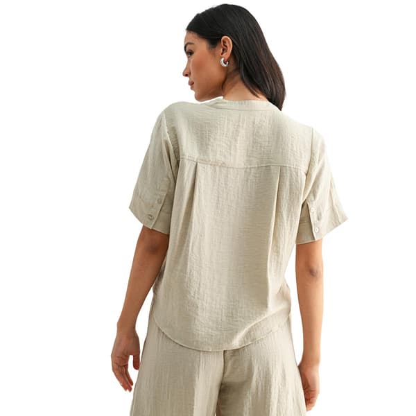 Womens CITY BLUES Short Sleeve Solid Linen Button Down Blouse