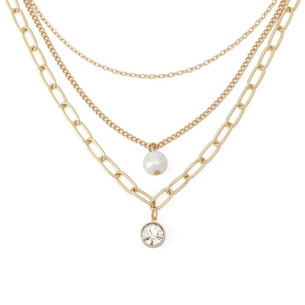 Steve Madden Pearl Stone Layered Necklace