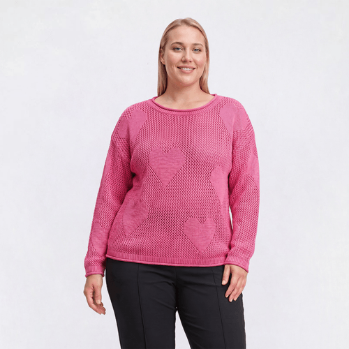 Plus Size Hanna & Gracie Long Sleeve Heart Crochet Sweater - image 