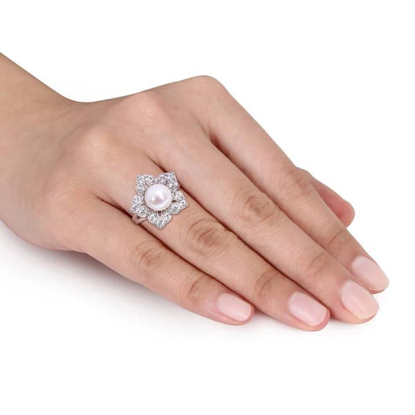 Gemstone Classics™ Pearl & Sapphire Floral Ring