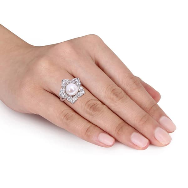 Gemstone Classics&#8482; Pearl & Sapphire Floral Ring