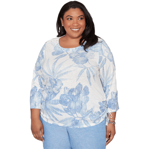 Plus Size Alfred Dunner Caribbean Blues Monotone Dramatic Floral - image 
