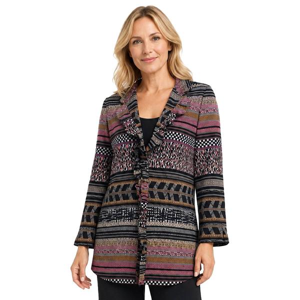 Womens Ali Miles Long Sleeve Wire Collar Patchwork Open Ruffle F - image 