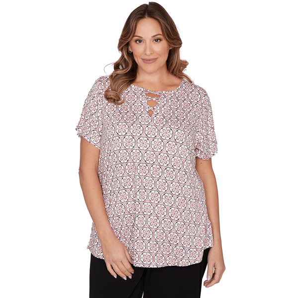Plus Size Emaline Key Items Short Sleeve Lace Neck Blouse - image 