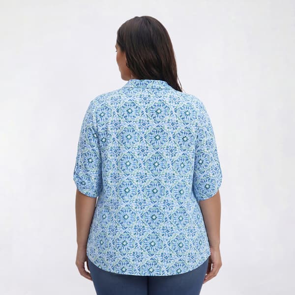 Plus Size Emily Daniels Elbow Sleeve Medallion Scroll Blouse