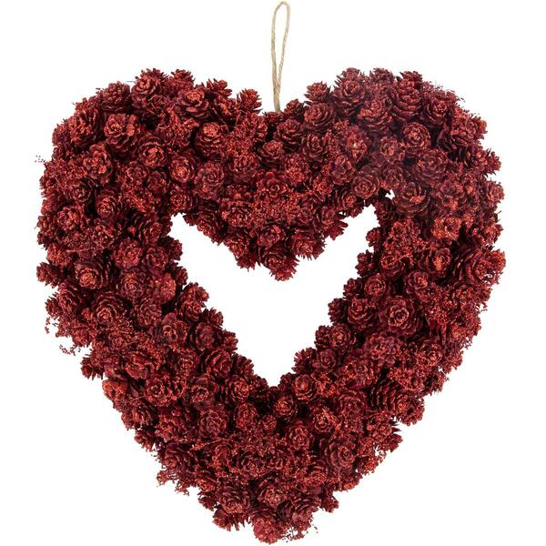 Northlight Seasonal Pine Cone Rose Valentine''s Day Heart Wreath - image 
