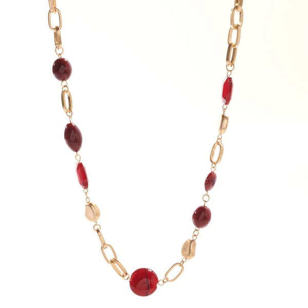 Ashley Cooper(tm) Worn Gold-Tone Wine Red Bead Link Collar Necklace - image 