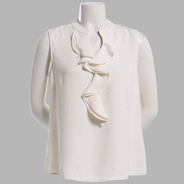 Womens Kasper Sleeveless Ruffle Front Solid Blouse - image 