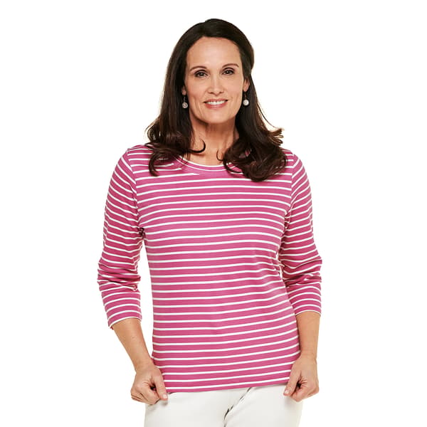 Plus Size Hasting & Smith 3/4 Sleeve Stripe Round Neck Tee