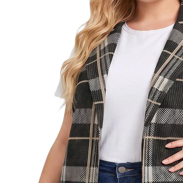 Plus Size NY Collection Double Knit Plaid Long Vest