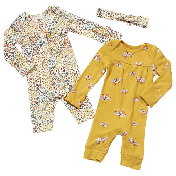 Baby Girl &#40;NB-9M&#41; Carter's&#40;R&#41; 2pk. Floral Jumpsuits & Headband - image 