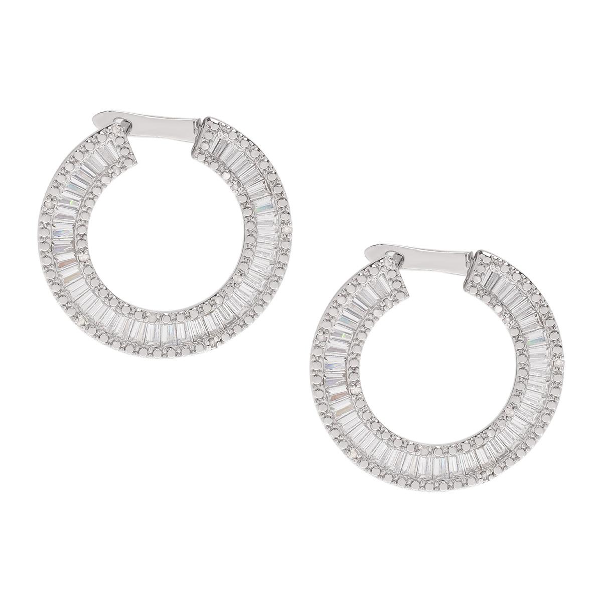 Gianni Argento CZ Baguette Hoop Earrings