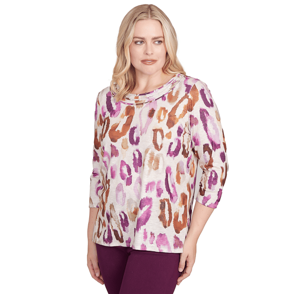 Womens Alfred Dunner Urban Legend 3/4 Sleeve Leopard Blouse