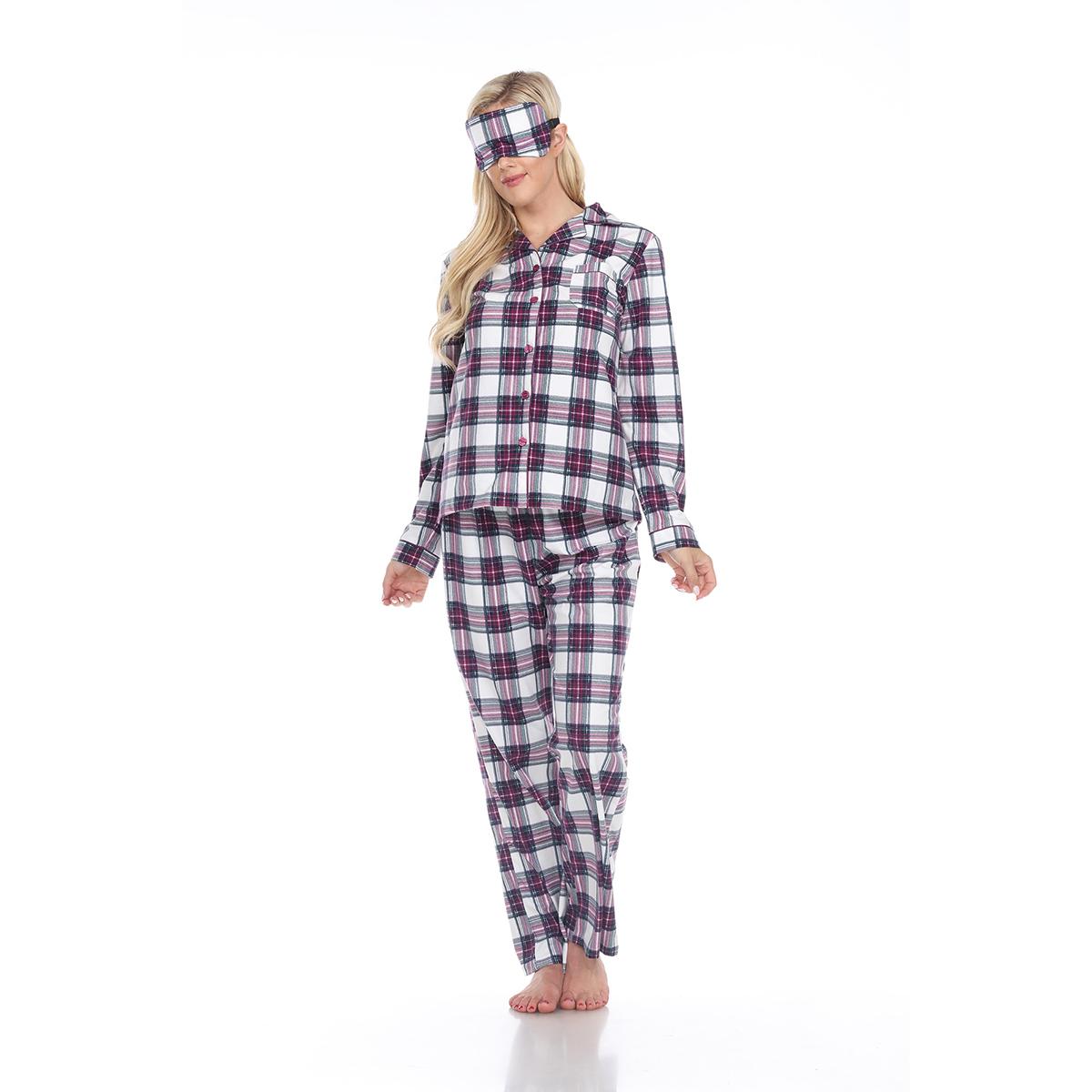 Womens White Mark 3 pc. Plaid Pajama Set