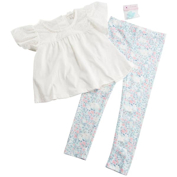 Girls &#40;4-6x&#41; BTween&#40;R&#41; Eyelet Flare Top & Silver Floral Legging Set - image 