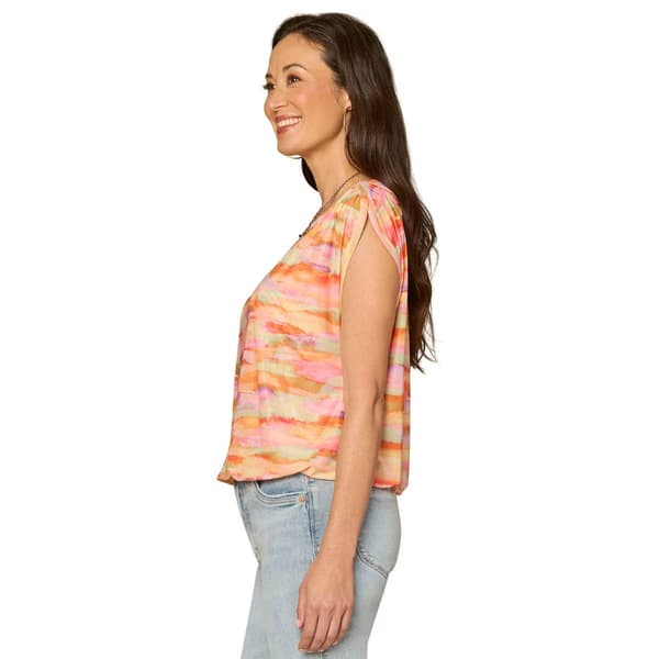 Petite Democracy Cap Sleeve Mesh Body Tie Dye Blouse