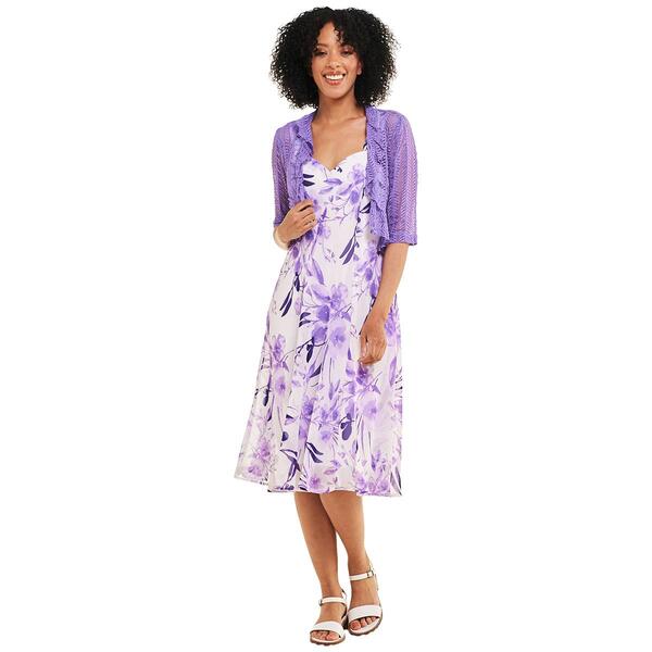 Womens Connected Apparel Crochet Jacket with Floral Dress - image 