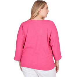 Plus Size Ruby Rd. Bright Blooms Solid Pucker Tie Front Tee