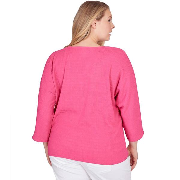 Plus Size Ruby Rd. Bright Blooms Solid Pucker Tie Front Tee