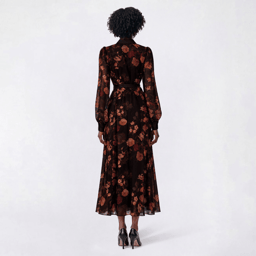 Womens Sandra Darren Long Sleeve Floral Chiffon Shirtdress