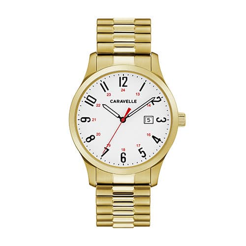 Mens Caravelle Gold-Tone Expansion Easy Reader Watch - 44B117 - image 