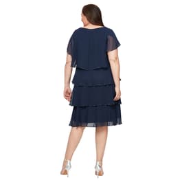 Plus Size SLNY Short Sleeve Beaded Trim Tiered Shift Dress