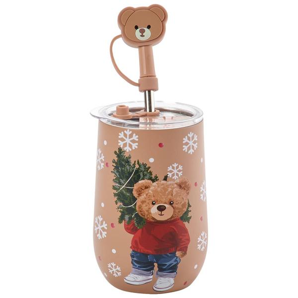 Home Essentials Teddy Bear Wine Tumbler with Sipper Straw - image 