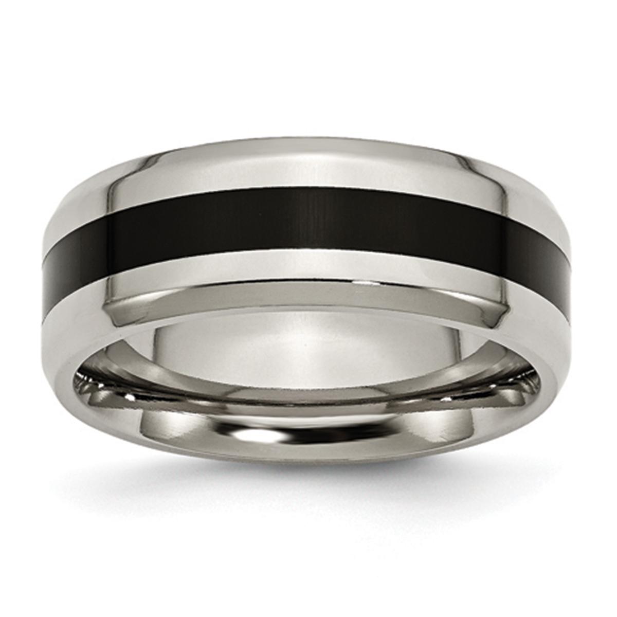 Mens Endless Affection™ 8mm Titanium Black Enamel Stripe...