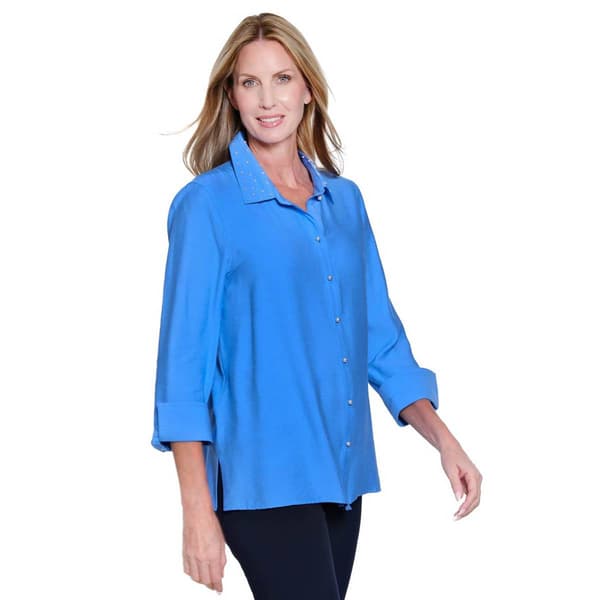 Womens Multiples 3/4 Flip Cuff Sleeve Pearl Collar Blouse