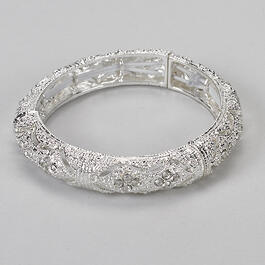 Roman Silver-Tone Crystal Accent Bangle Bracelet