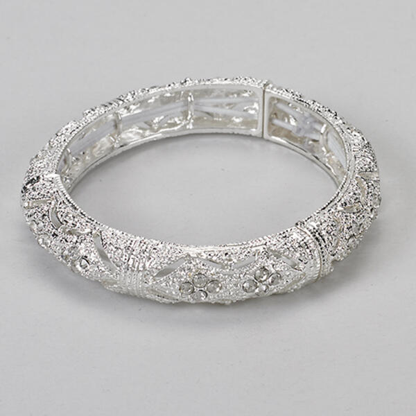 Roman Silver-Tone Crystal Accent Bangle Bracelet - image 