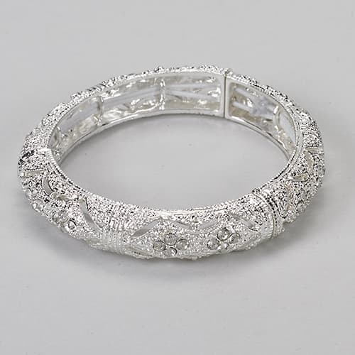 Roman Silver-Tone Crystal Accent Bangle Bracelet - image 