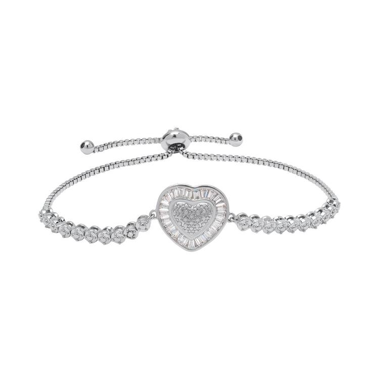 Accents by Gianni Argento Baguette & CZ Heart Adjustable Bracelet