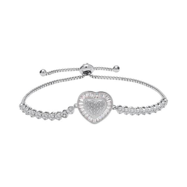 Accents by Gianni Argento Baguette & CZ Heart Adjustable Bracelet - image 