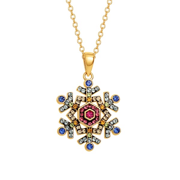 Ellen Tracy Gold Plated Multi Color Crystal Snowflake Pendant