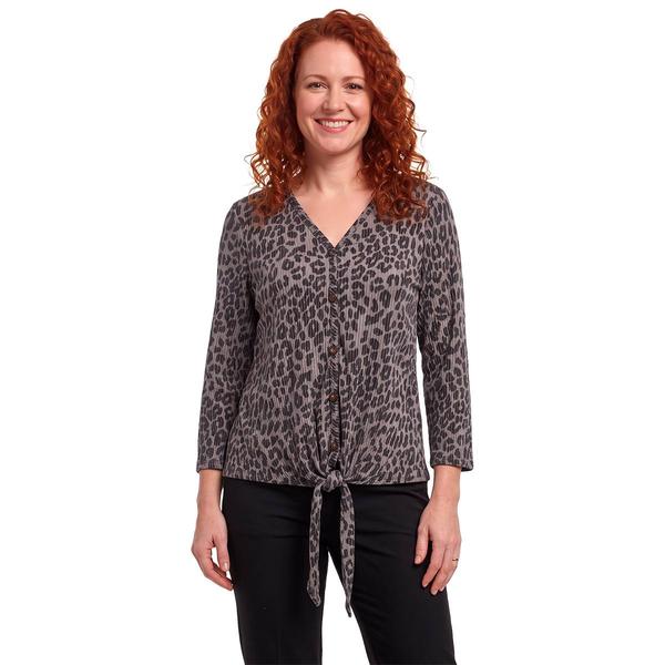 Womens C''est La Vie 3/4 Sleeve Leopard Tie Hem Blouse - image 