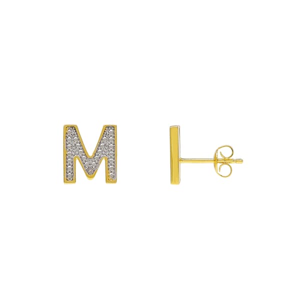 Accents Gold Diamond Accent Initial M Stud Earrings - image 