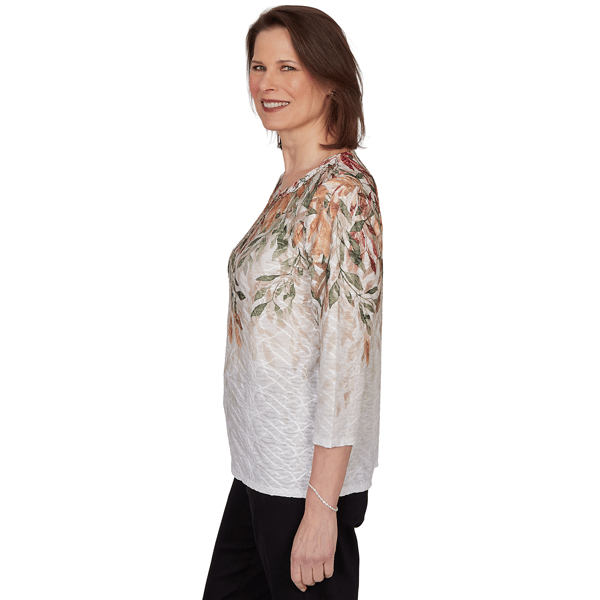 Petite Alfred Dunner Classics 3/4 Sleeve Autumn Leaves Blouse