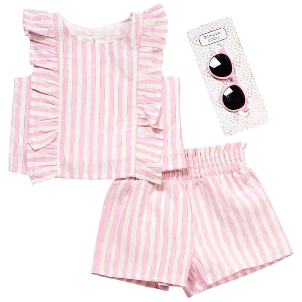 Baby Girl (12-24M) BTween(R) Ruffled Stripe Shorts Set w/Sunglasses - image 