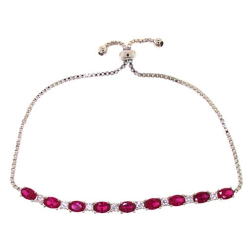 Gianni Argento Silver Plated & Ruby Oval Adjustable Bracelet