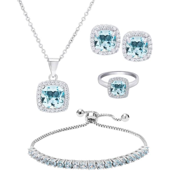 Gianni Argento Silver Plated Blue Topaz Cushion 4pc. Set - image 